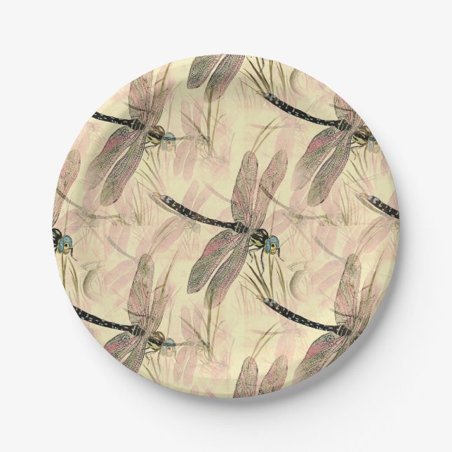 Vintage Dragonfly Print  Paper Plate (Front)