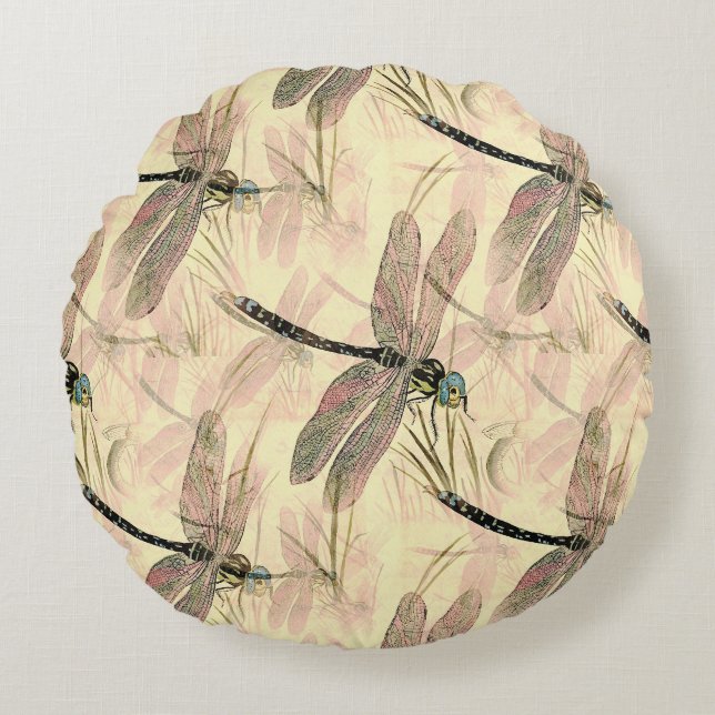 Vintage Dragonfly Print  Round Cushion (Front)