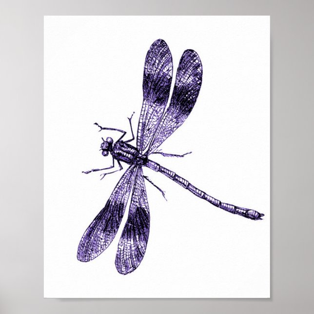 Vintage Dragonfly - Purple  Poster (Front)