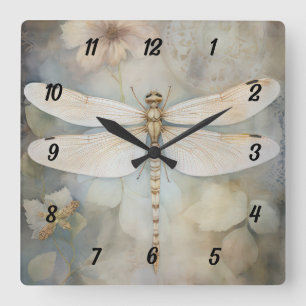 Vintage Dragonfly Square Wall Clock