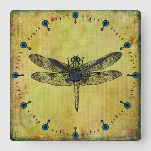 Vintage Dragonfly Square Wall Clock
