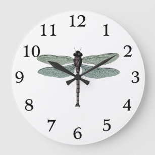 Vintage Dragonfly Typographic Antique Illustration Large Clock