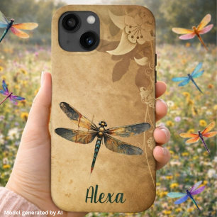 Vintage Dragonfly with Custom Name/Monogram iPhone 13 Case