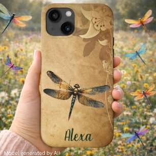 Vintage Dragonfly with Custom Name/Monogram iPhone 13 Case