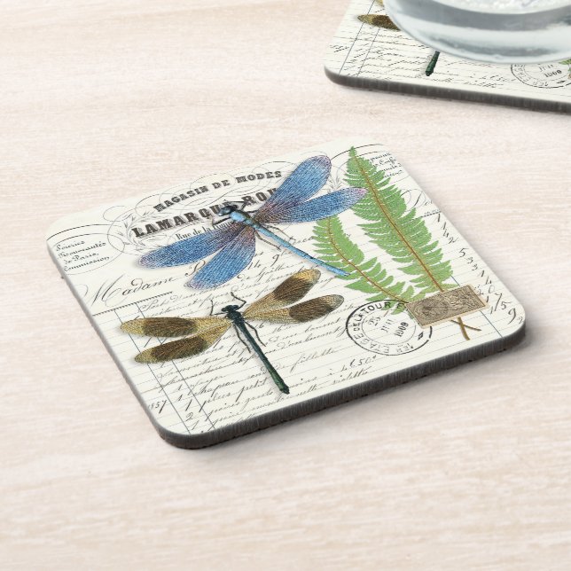 Vintage Dragonly & French Documents Coaster Set (Left Side)