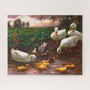 Vintage Drake With White Ducks & Yellow Ducklings Jigsaw Puzzle