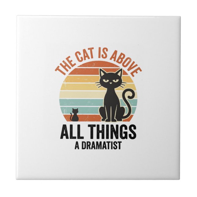 Vintage Dramatic Cat Humour Shirt Design_1 Tile (Front)