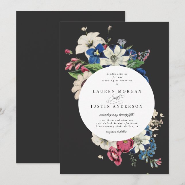 vintage dramatic floral square Wedding Invitation (Front/Back)