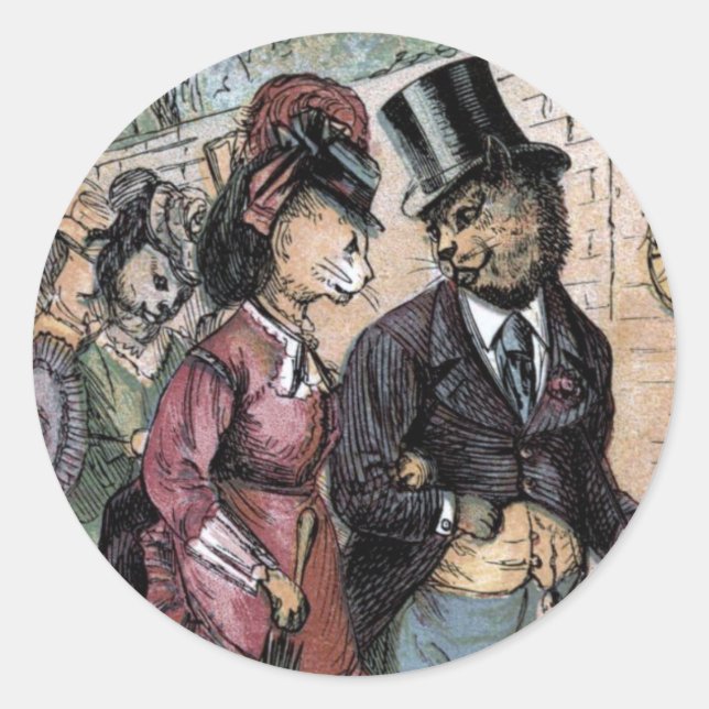 Vintage Drawing: A Cat Couple Classic Round Sticker (Front)