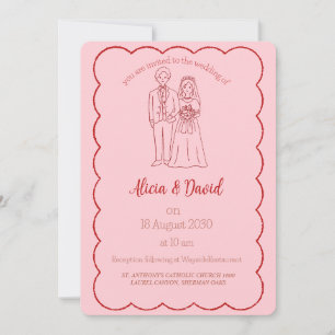 Vintage Drawing Bride and Groom Wedding Invitation