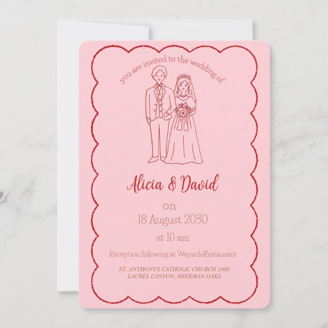 Vintage Drawing Bride and Groom Wedding Invitation (Front)