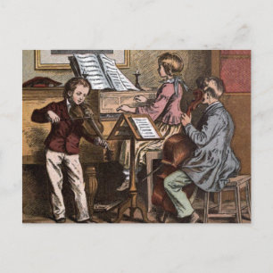 Vintage Drawing: Children in Music Class Postcard