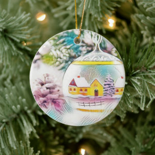 Vintage Drawing Christmas Tree Pink Decorations