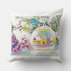 Vintage Drawing Christmas Tree Pink Decorations Cushion