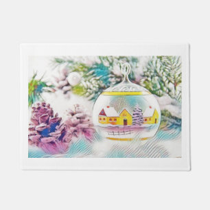 Vintage Drawing Christmas Tree Pink Decorations Doormat