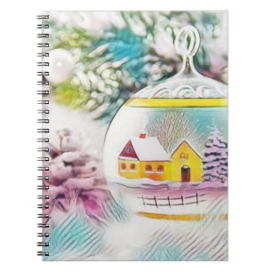 Vintage Drawing Christmas Tree Pink Decorations No Notebook