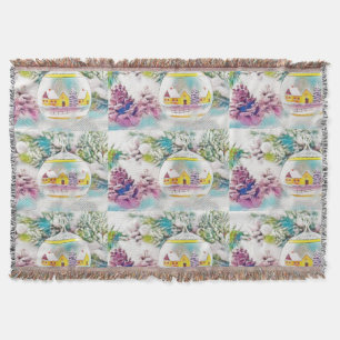 Vintage Drawing Christmas Tree Pink Decorations Throw Blanket