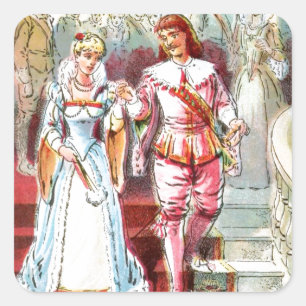 Vintage Drawing: Cinderella and the Prince Square Sticker