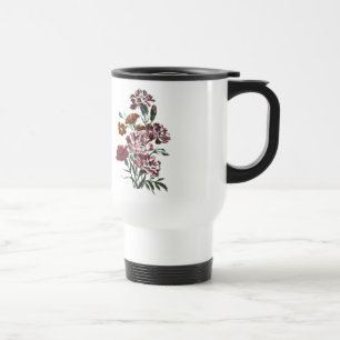 Vintage Drawing: Flemish Pink Flowers Travel Mug