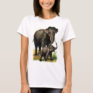 Vintage Drawing: Mother Elephant with Calf T-Shirt