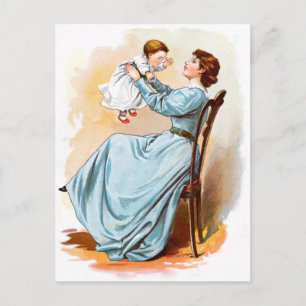 Vintage Drawing: Mother with Baby Girl Postcard