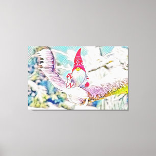 Vintage Drawing of a Gnome on a snowed tree Canvas Print