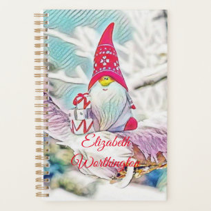 Vintage Drawing of a Gnome on a snowed tree  Planner