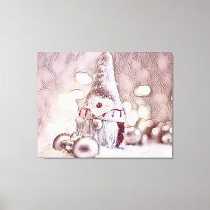 Vintage Drawing of a Pink Gnome on snow Canvas Print