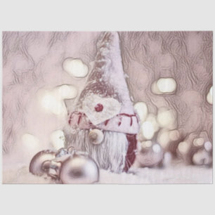 Vintage Drawing of a Pink Gnome on snow Tissue Paper