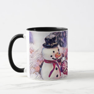 Vintage Drawing of a Snowman in snow watercolor Mug