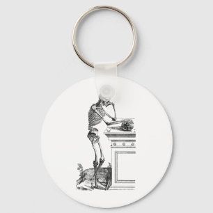 Vintage drawing of a standing skeleton key ring