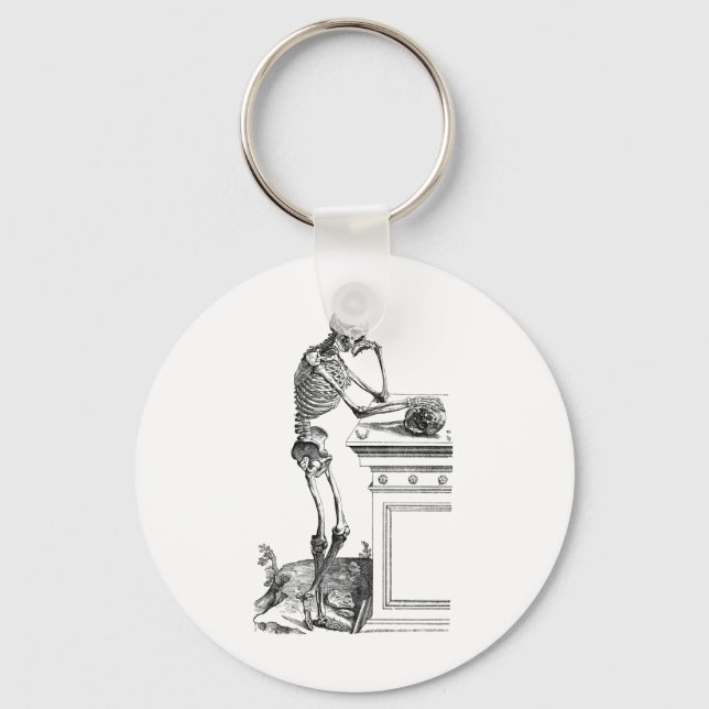 Vintage drawing of a standing skeleton key ring (Front)