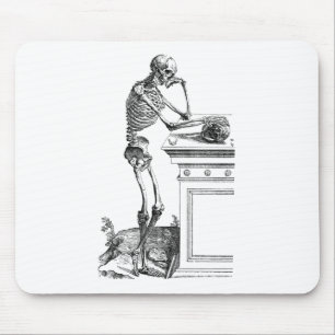 Vintage drawing of a standing skeleton mouse mat