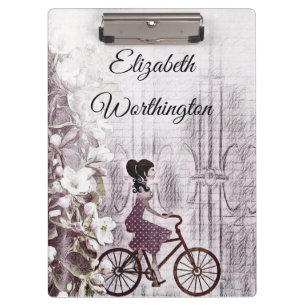 Vintage Drawing of a Young Lady on a Bicycle Clipboard