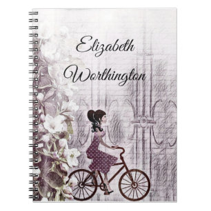 Vintage Drawing of a Young Lady on a Bicycle   Notebook