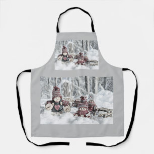Vintage Drawing of Gnomes in the Snow  Apron