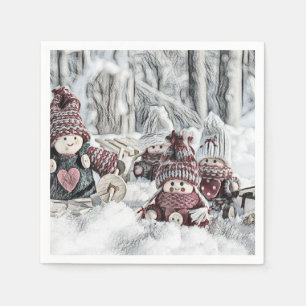 Vintage Drawing of Gnomes in the Snow  Napkin