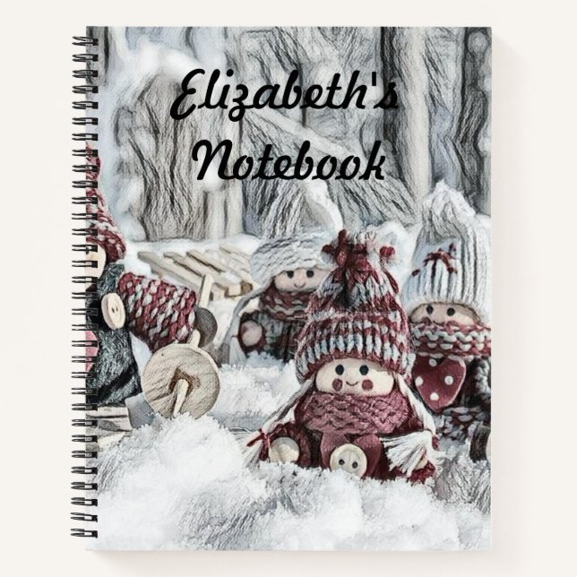 Vintage Drawing of Gnomes in the Snow  Notebook (Front)
