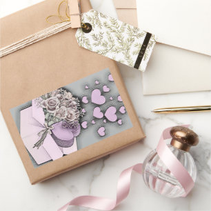 Vintage Drawing of Pink Hearts and Roses in Box Rectangular Sticker