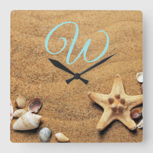 Vintage Drawing of Seashells on Sand Square Wall Clock