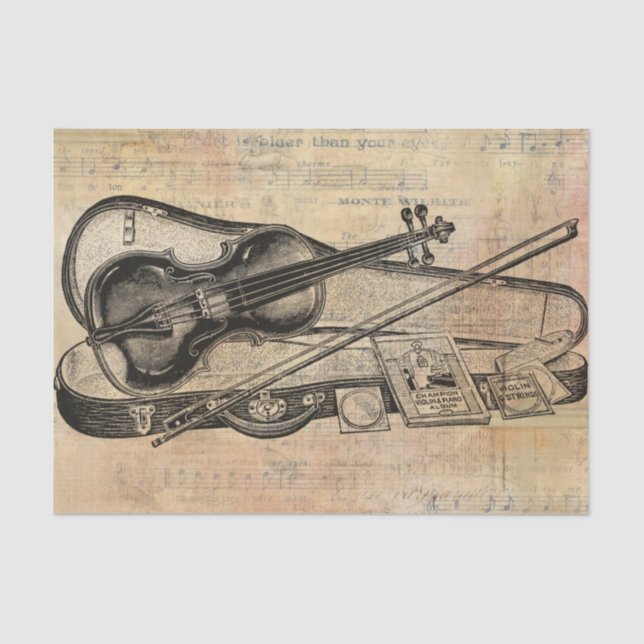 Vintage Drawing Of Violin On Sheet Music Decoupage (Front)