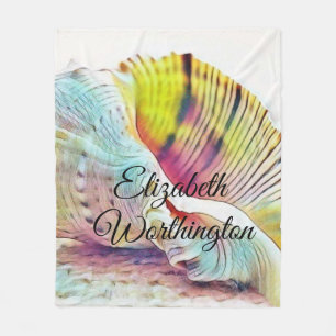 Vintage Drawing Pink Yellow Seashell Fleece Blanket
