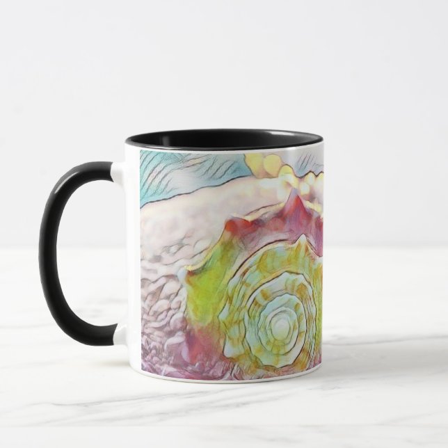 Vintage Drawing Pink Yellow Seashell  Mug (Left)