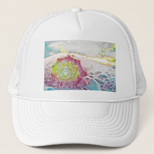 Vintage Drawing Pink Yellow Seashell T-Shirt Trucker Hat