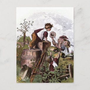 Vintage Drawing:  Playing Children Postcard
