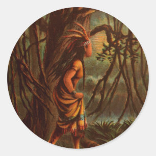 Vintage Drawing: Pocahontas, The Indian Princess Classic Round Sticker