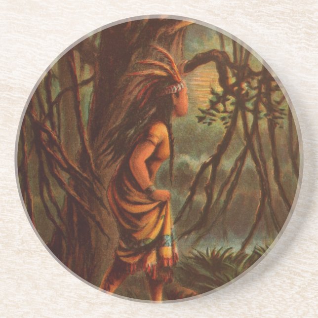 Vintage Drawing: Pocahontas, The Indian Princess Coaster (Front)