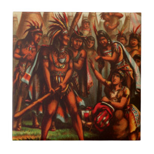 Vintage Drawing: Pocahontas, The Indian Princess Tile