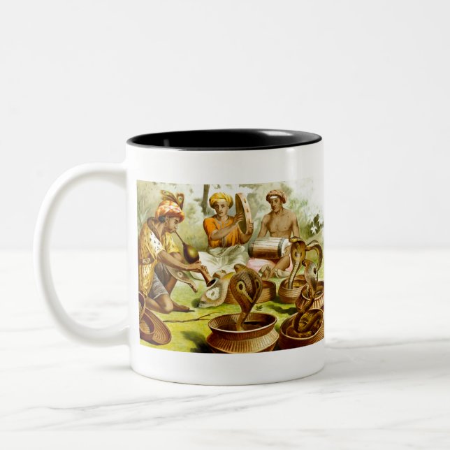 Vintage drawing rabbits Two-Tone coffee mug (Left)