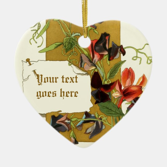 Vintage drawing red purple sweet pea ornament (Front)